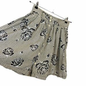 Esprit Flare Skirt Vintage Women Black Cream Gingham Rose Button Front Size XS S